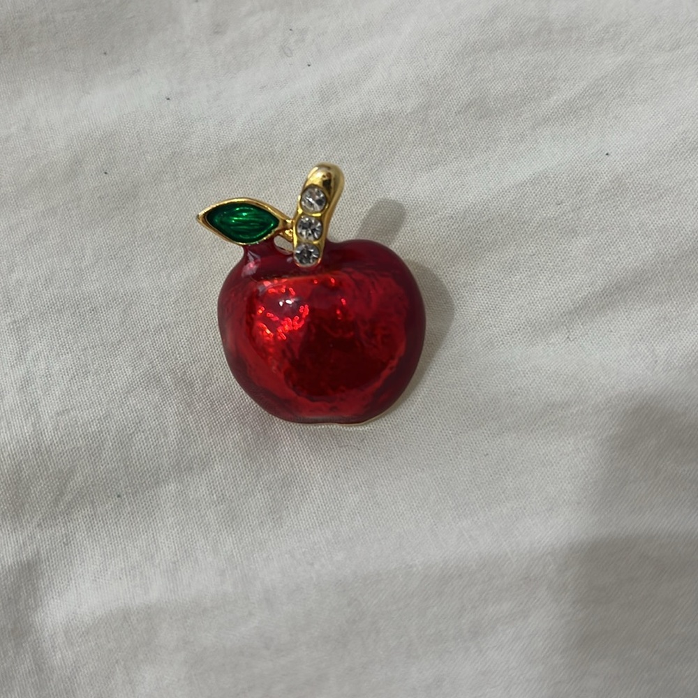 Elegant Red Apple Brooch with Gold Accents